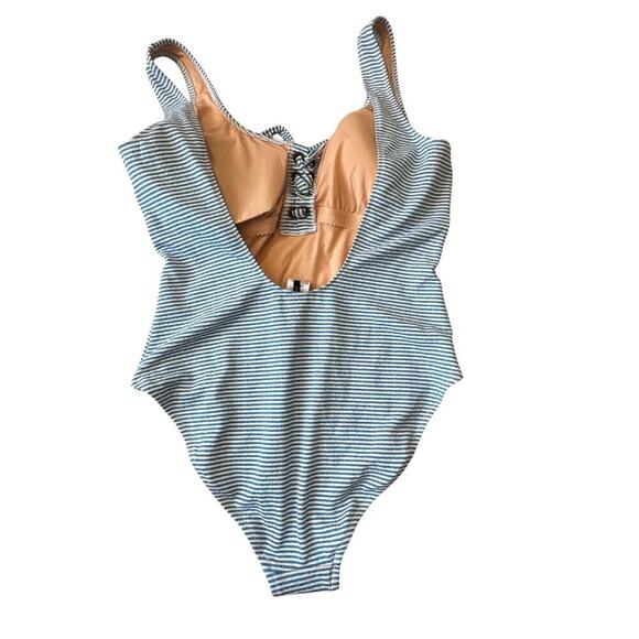 J. CREW Women's Swim suit/Bathing Suit, size 16, Blue & White striped - Picture 2 of 9